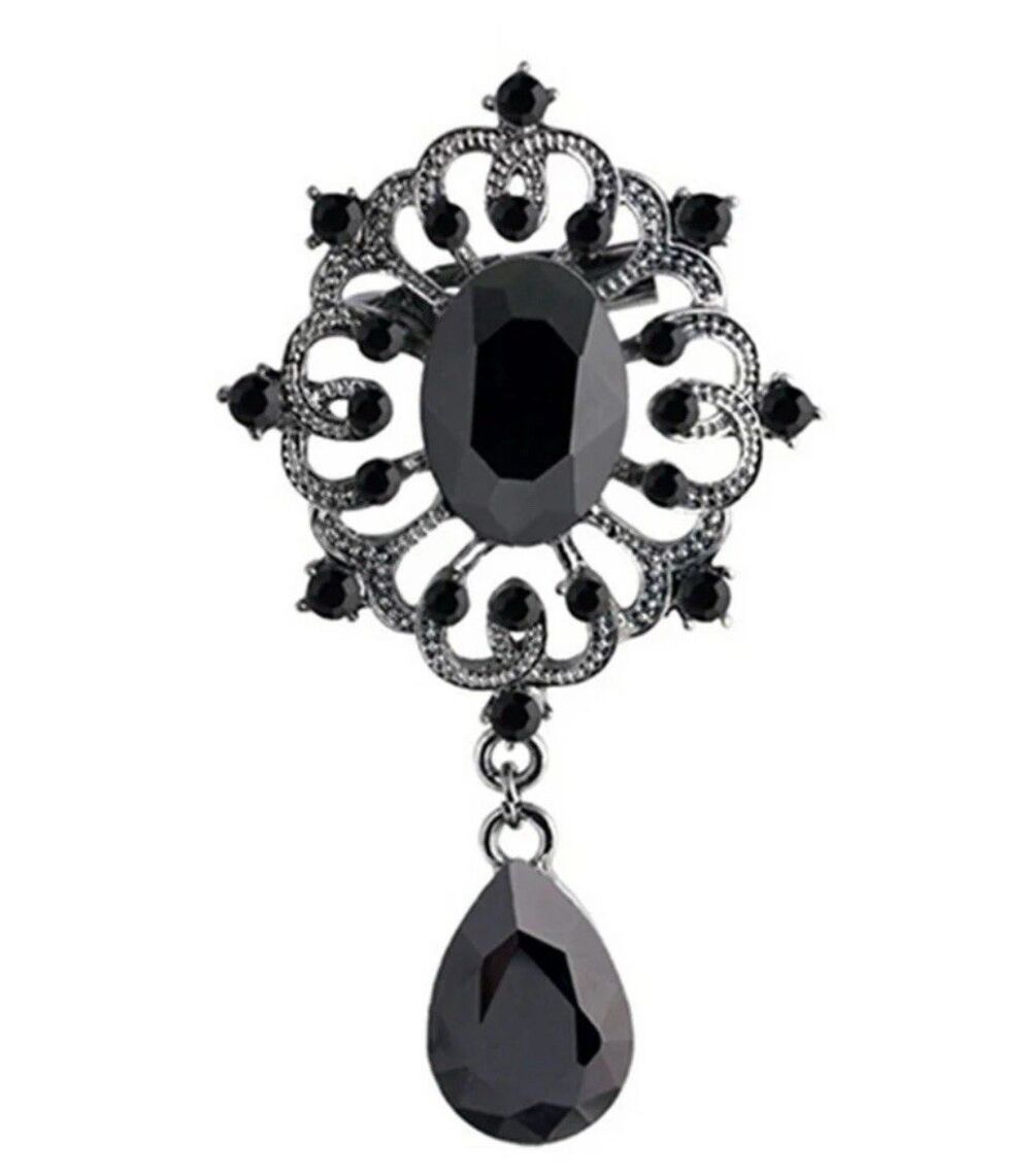 Gorgeous Brooch Black Gunmetal Crystal Brooch Fashion Gothic Pin Vintage Style